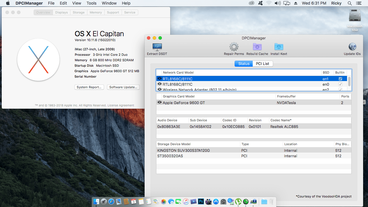 Succes Hackintosh OS X El Capitan 10.11.6 Build 15G22010 at Gigabyte GA-EP45-UD3P + Intel Core 2 Duo E8400 + Nvidia 9600GT